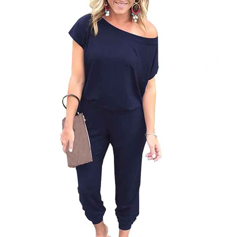 yashangyi Off Shoulder Bodysuit	Jumpsuits For Women Summer Tunic Overalls Short Sleeve Solid Female Jumpsuit And Rompers 
