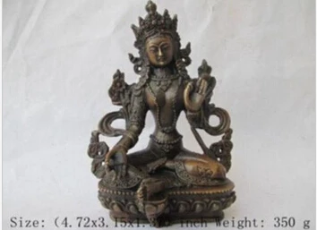 

006376 Chinese Tibet bronze Green Tara Kwan-yin Bodhisattva Buddha Statue