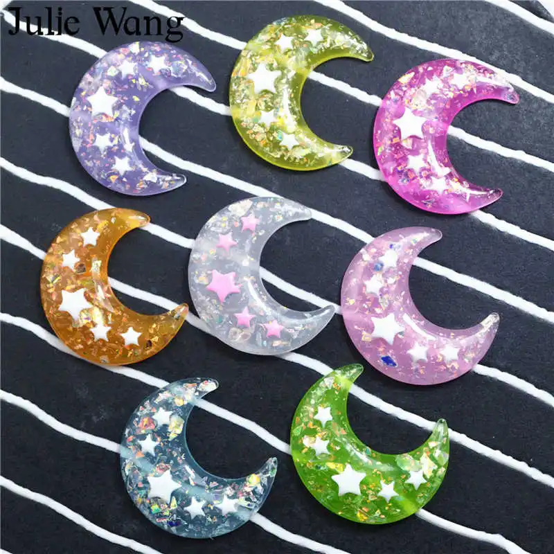 

Julie Wang 10PCS Resin Moon Charms Mixed Colors Crescent Slime Star Pendants Jewelry Making Accessory Home Table Decor Props