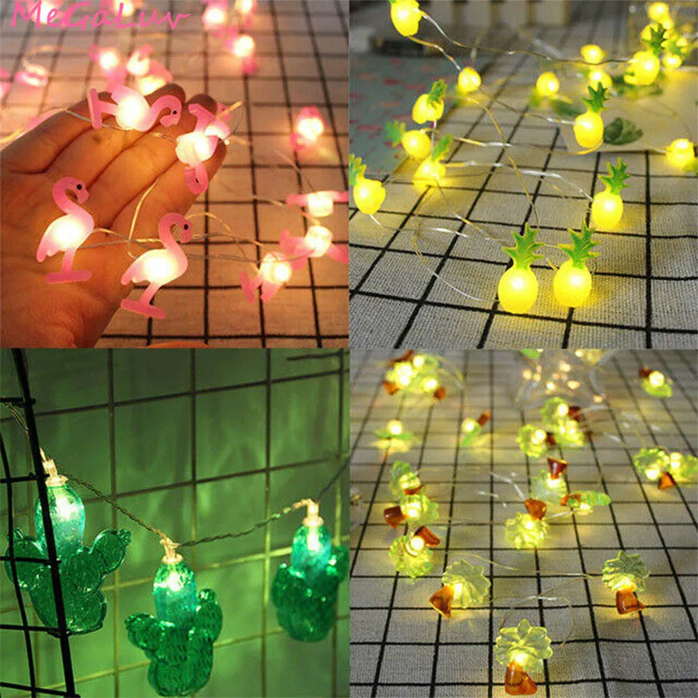 20pcs Flamingo Unicorn LED String Light Hawaii Party Decor Pineapple Fairy Lights Tropical Party Wedding Birthday Party Decor