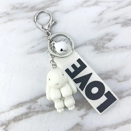 New cute resin acrylic animal bear, puppy, rabbit, color ribbon with bell cute temperament key ring pendant bag car pendant - Цвет: The rabbit -white