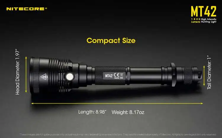 NITECORE MT42 тактический фонарь CREE XHP35 HD светодиодный макс. 1800 люмен дальний бросок 470 метров уличный охотничий фонарь-прожектор