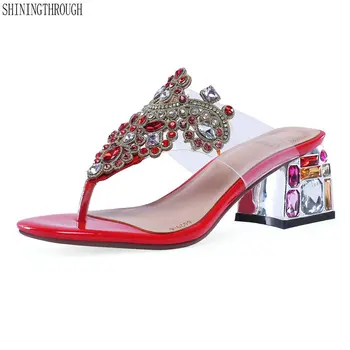 

Sexy high heels slippers woman crystal flip flops princess's glass slipper sexy ladies party shoes large size 41 42 43