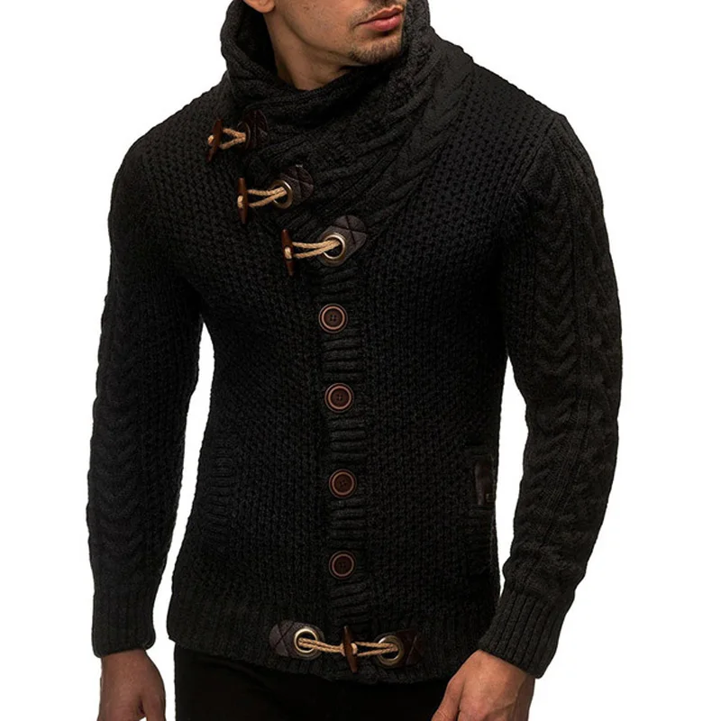 Sweater Cardigan Men 2018 Male Brand Casual Slim Sweaters Men Horns Buckle Thick Hedging Turtleneck Men'S Sweater XXL YP1118