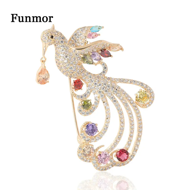 Роскошная Медная брошь Funmor, Женская корсажная брошь в виде феникса с красочными кристаллами, Аксессуары для платья, пальто, лацканов, подарки|Броши| | АлиЭкспресс