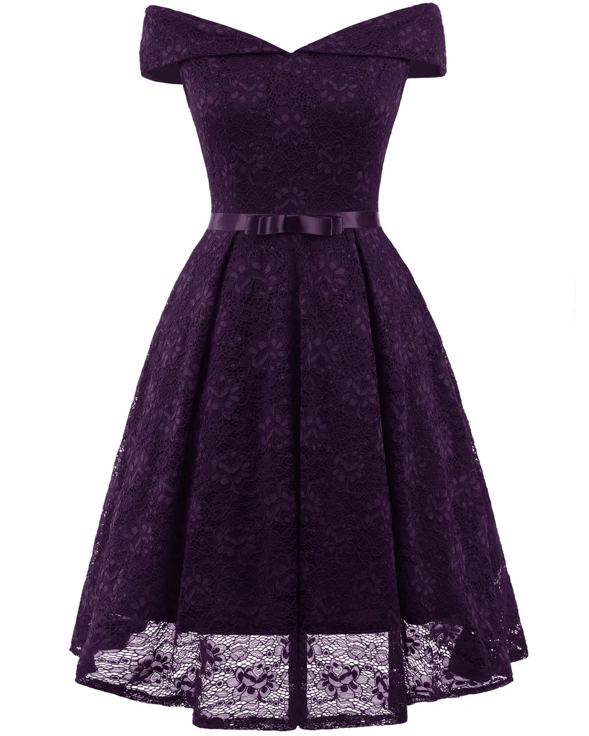 Модное короткое вечернее платье с кружевным бантом, а-силуэт, вечерние элегантное вечернее платье, выпускные платья, вечерние платья большого размера - Цвет: Фиолетовый