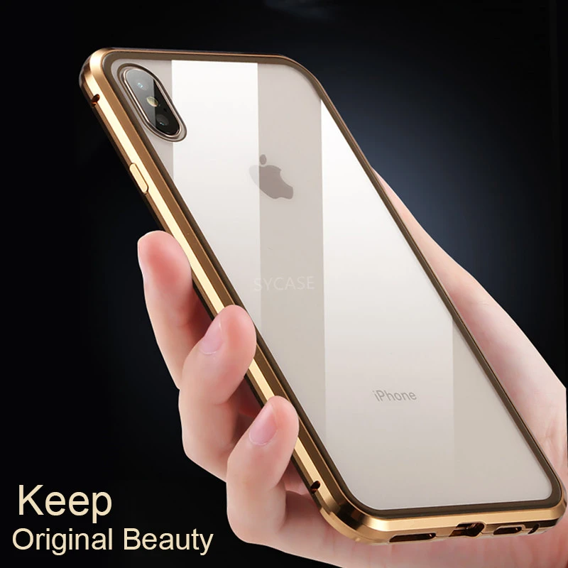 Магнитный чехол для Iphone XS MAX X 7 8 Plus, металлический чехол для телефона, двухсторонний чехол из закаленного стекла 360, чехол s Fundas Capa Carcasa