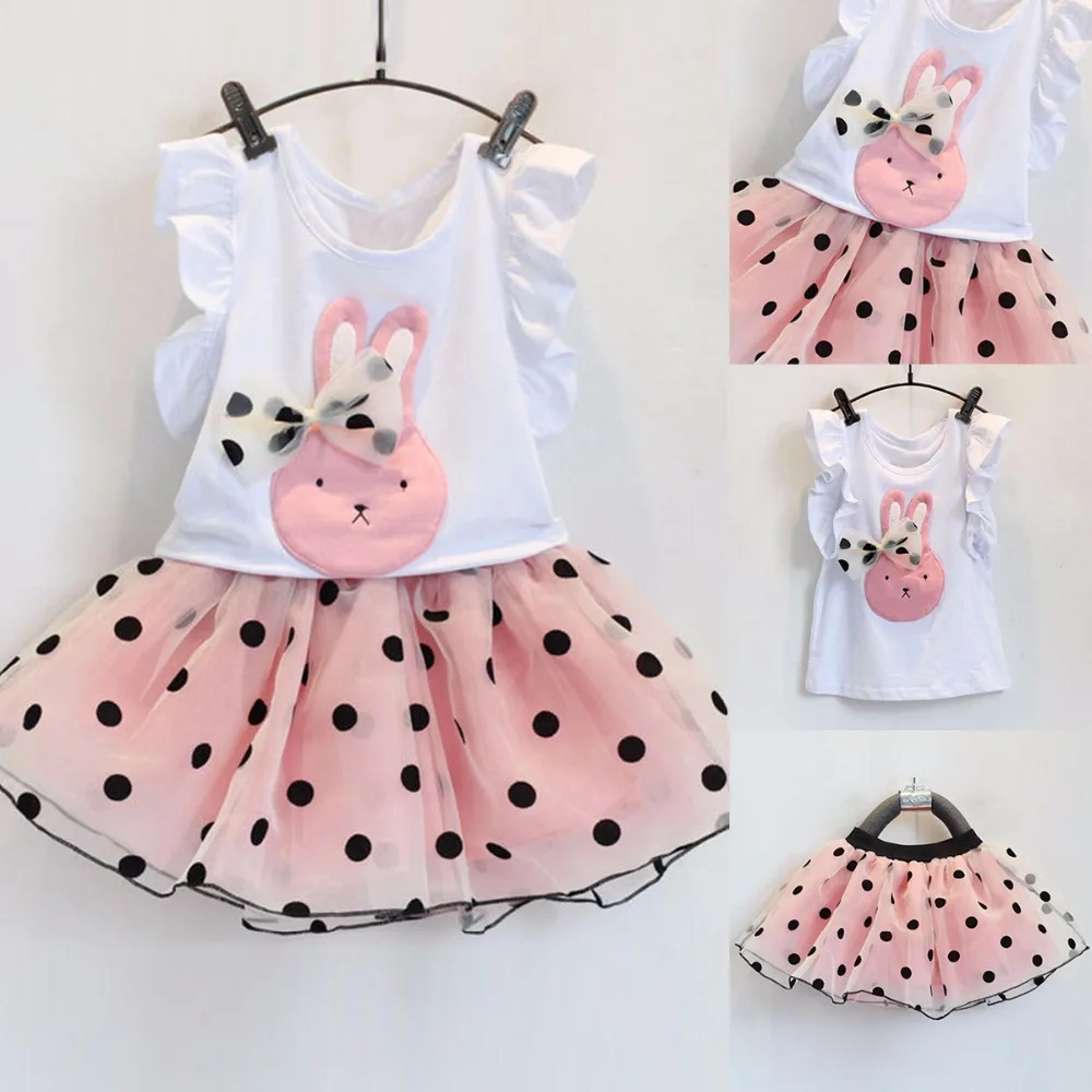 Jual 2017 Bayi Gadis Musim Panas Set Pakaian Anak anak Putri Pakaian Anak Pakaian Rubbit T Shirt + Titik Mesh Gaun Pakaian 1 6 T