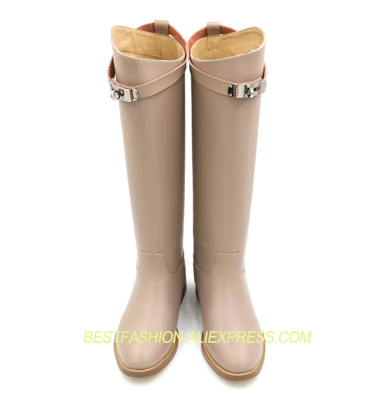 

Hot Autumn Winter Shoes Woman Knee High Boots Genuine Leather Slip On Round Toe Boots Low Heels Knight Boots Plus Size B