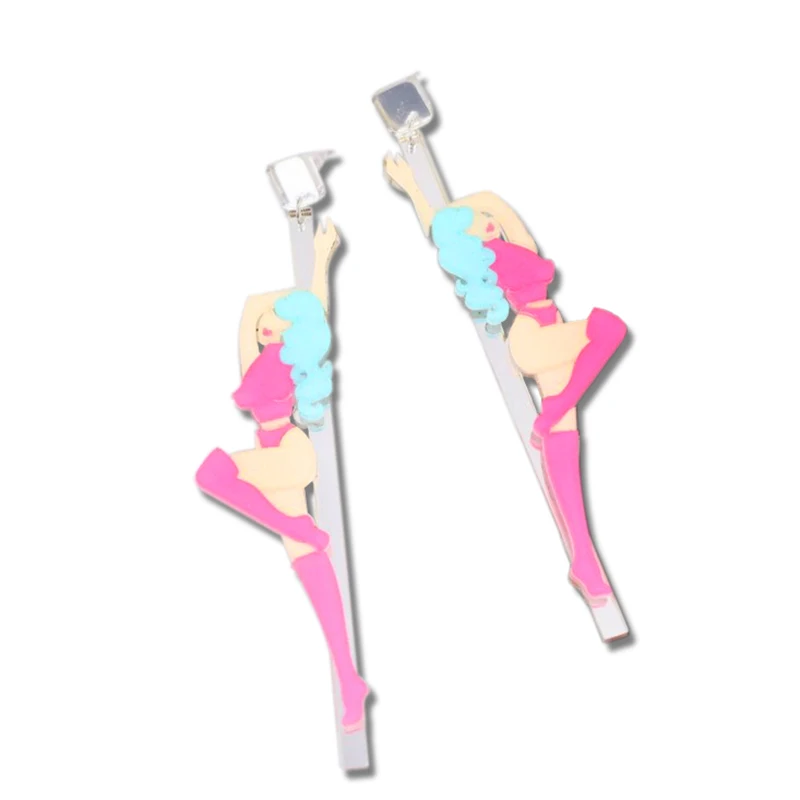 

Euramerican Nightclub Long Sexy Bikini Girl Pole Dance Earrings Women 2019 Pink Senorita Acrylic Drop Earring Jewelry E19027