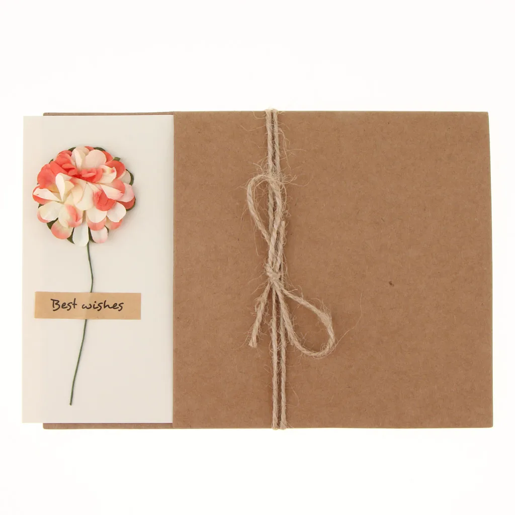 6pcs Rustic Dried Flower Kraft Paper Greeting Cards Handmade Crafts Blank Inside With Envelops