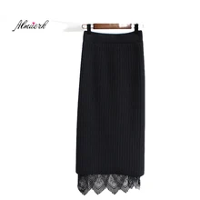 Для женщин на осень-зиму половина тела юбка женский Вязание Кружево шаг юбка женский длинный участок Мода плиссированные шерсть Skir x52