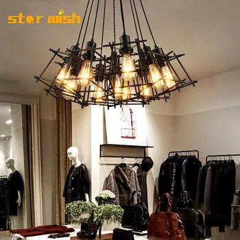 

star wish Industrial wind spider chandelier creative art lighting retro living room store Nordic wrought iron chandelier