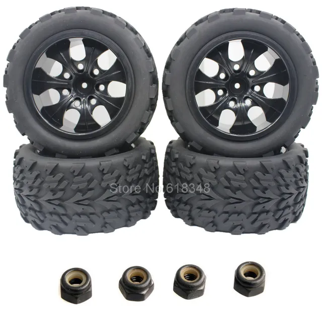 Best Offers 4Pcs Rubber RC Car Tires & Wheel Rim Hex 12mm For 1/10 Scale Monster HSP BRONTOSAURUS 94111 Redcat Volcano EPX Exceed Infinity