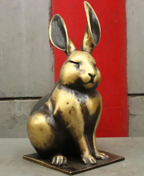 

S6711 17" Chinese Fengshui Pure Bronze Auspicious Animal Wealth Hare Rabbit Art Statue D0318