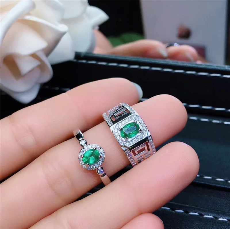 

PROCOGEM Natural Emerald Rings for Women Men Lovers 0.4&0.5Ct Engagement Bride Rings Gifts 925 Sterling silver fine Jewelry #536