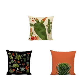 

High Quality Green Plants Cactuses Cushion Covers Fleshy Gold Linen Cotton Home Decor Yoga Chair Sofa Gifts Throw Pillows Cases