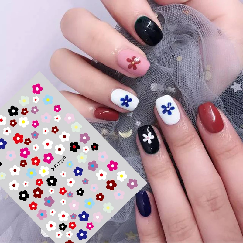 

2019 Small Red Flower Nail Stickers Back Glue Fashion Decals Tips Leopard DIY Lavender Nail Art Flower Sticker for Nails Daisy
