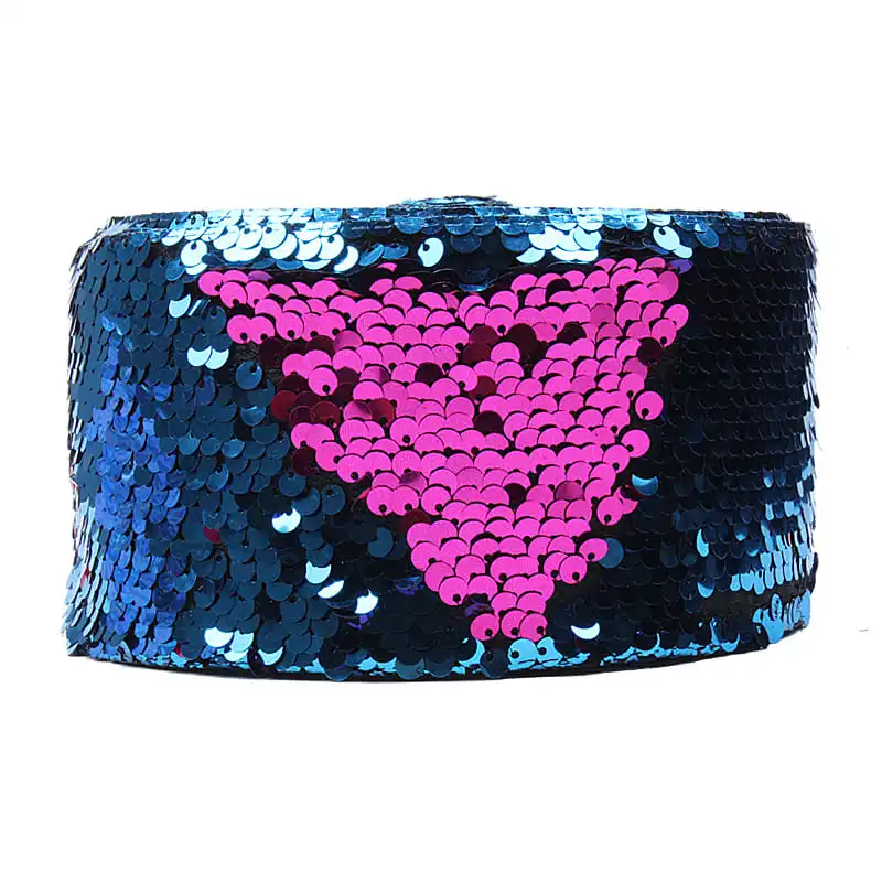 

Handmade bows fabric 75mm rainbow colors reversible sequin ribbon