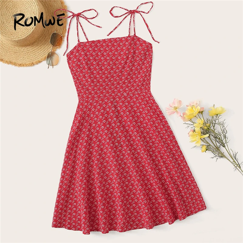 

ROMWE Ditsy Floral Zip Back Cami Dress Women Summer Spaghetti Strap Sleeveless Boho Fit and Flare Short Mini Dresses 2 Colors