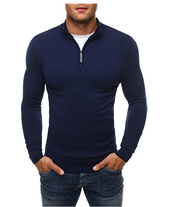 Мужской свитер, пуловер, фирменные повседневные тонкие свитера, Классический свитер на молнии с высоким воротником, простой однотонный мужской свитер поло 3XL