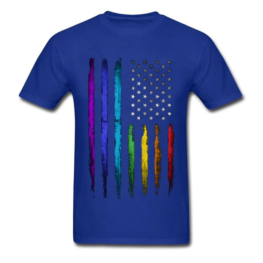 American rainbow flag T-shirts for Men Simple Style Summer/Autumn Tops & Tees New Arrival Clothing Shirt Crew Neck 100% Cotton American rainbow flag blue
