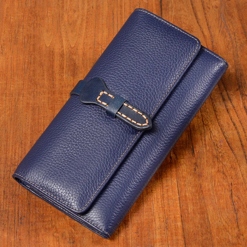 

WOONAM Women Fashion Wallet Natural Genuine Calf Leather Large Capacity Long Tri-fold Wallet WB451