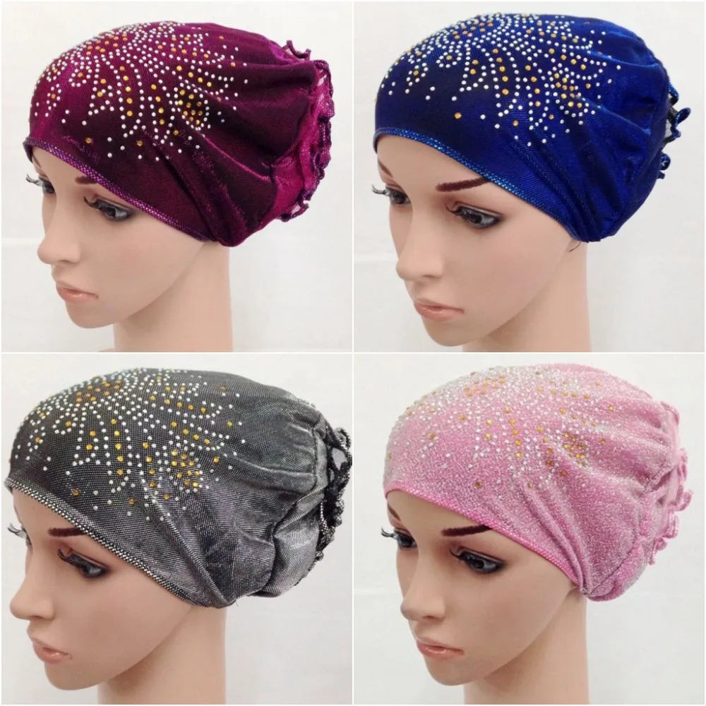 

New Style Flower Lurex Design Islamic Scarves Wraps Hijab caps Womens Muslim Inclusive Cap Muslims Hat hijab undercaps