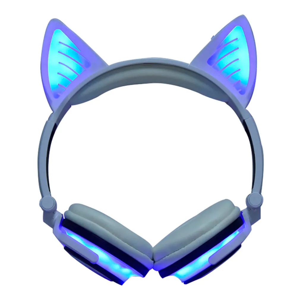 

VOBERRY Fashion Wired In-Ear Headphone LED Music Lights Earphone Foldable Cat Ear Rechargeable Headset for Iphone MP4 for kids