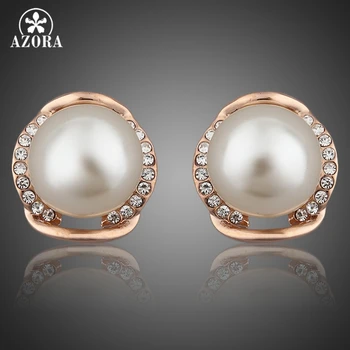 

AZORA Rose Gold Color Stellux Austrian Rhinestone with Pearl Stud Earrings TE0051