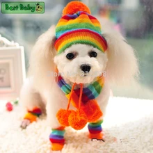 Accessoires d'hiver pour chiots, chapeaux tricotés à rayures, écharpe, chaussettes, petits, grands animaux, Yorkshire, Chihuahua, produits pour chats