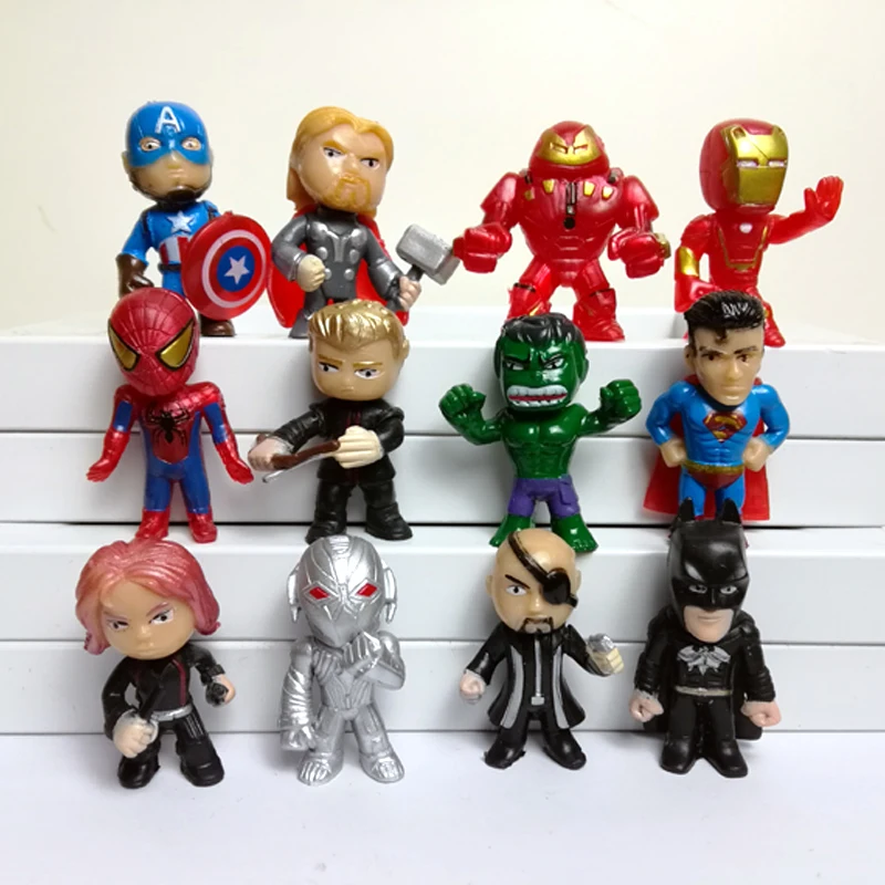 

12pcs/set Q style 3-5cm The Avengers figures Super man mini dolls PVC toys for boys