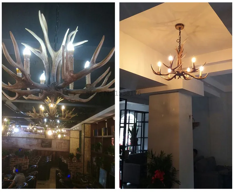 American E14 6 8 10 Heads Europe Deer Horn Antler Pendant Lamp Resin Antler Lampshade Parlor Hall Decor Suspension Luminaire4