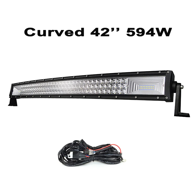 7D LED Bar Offroad 52" 42" 32" 22" Curved Work Light 324W 459W 594W 729W Off Road LED Light Roof Bar Combo Lamp SUV ATV 4x4 - Цвет: 42inch with wire kit