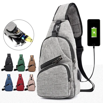 

Male Shoulder Bags USB Charging Crossbody Bags Men Anti Theft Chest Bag School Summer Short Trip Messengers Bag Oxford