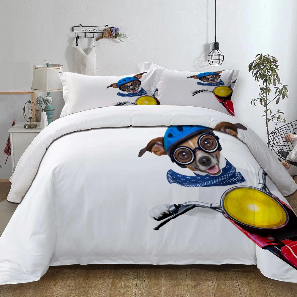 

BEST.WENSD Free shipping 3d bedding sets Sausage dog and Bicycle full queen super king White beddings and bed sets -no bedlinen