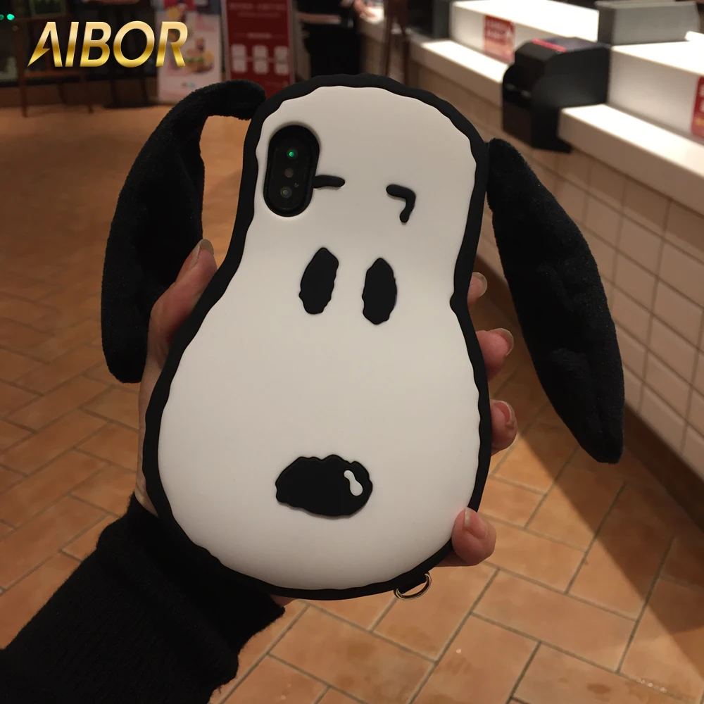 

3D Cute Big Ear Dog Silicone Cover for iPhone X XS MAX XR 6 6S Cartoon Rubber Phone Case for iPhone 8 7 Plus Protective shell