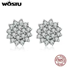 WOSTU подлинные 925 пробы серебряные сверкающие прозрачные CZ паве цветы романтические серьги-гвоздики для женщин Свадебные украшения подарок CQE091