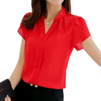 2020 Women Shirt Chiffon Blusas Femininas Tops Short Sleeve Elegant Ladies Formal Office Blouse Plus Size Chiffon Shirt clothing 1