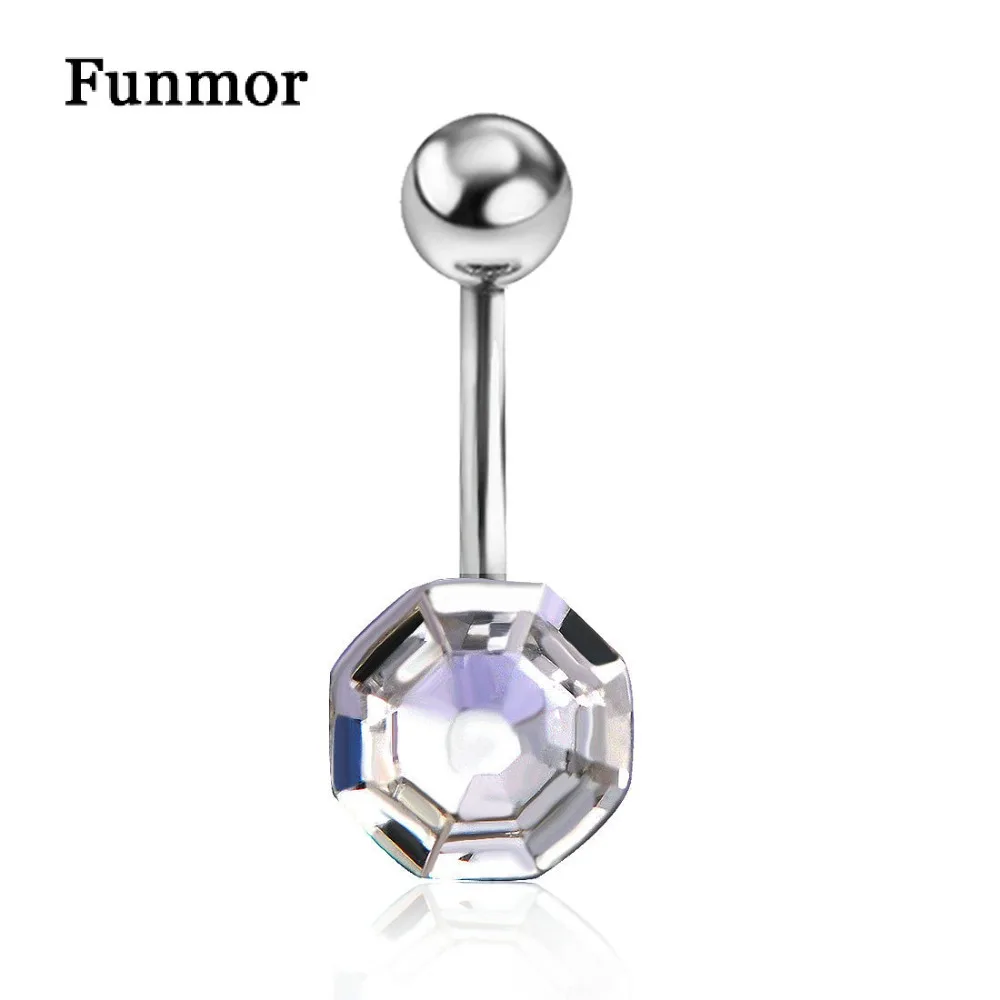 Funmor Shiny Polygonal Crystal Navel Piercing Ring Stainless Steel Helix Piercing Belly Button