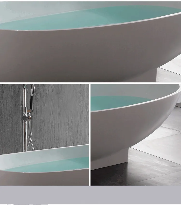1800X820X540mm Solid Surface Stone Acrylic Bathtub Freestanding Floor Mounted Integrated Corian Tub WD005