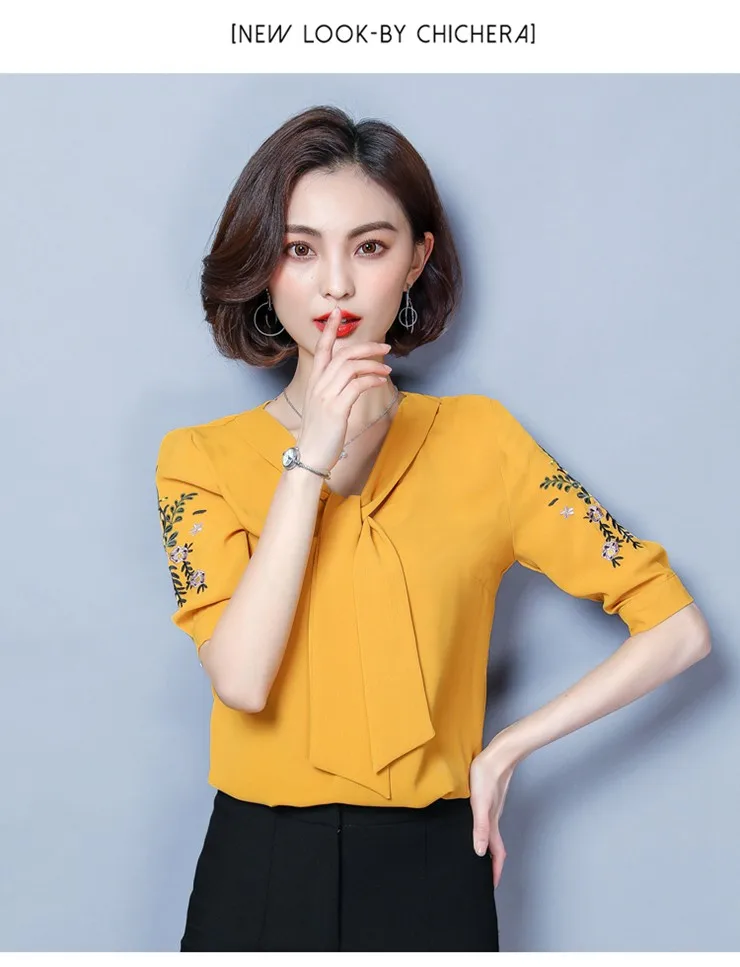 2018 New Arrival Lady Blouse Summer Fashion Shirts Floral Embroidered Tops Plus Size Short Sleeve Office Chiffon Blusas Feminina (13)