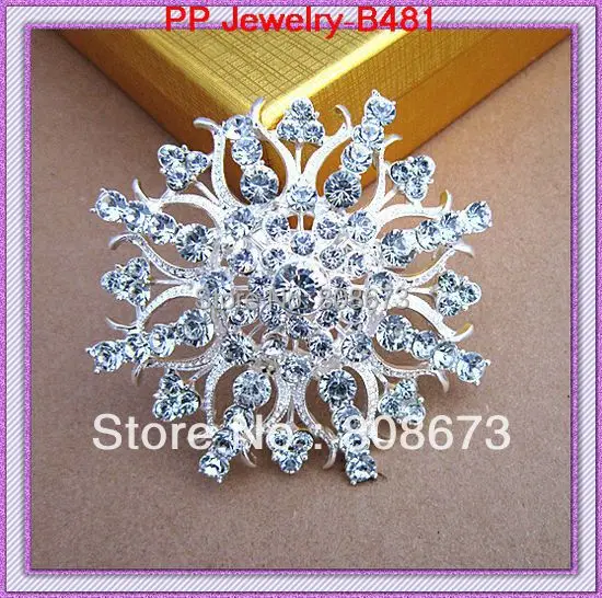 Посеребренные Стекло Кристалл Rhinestone огромный цветочный Шпильки, брошь Букеты Свадебные