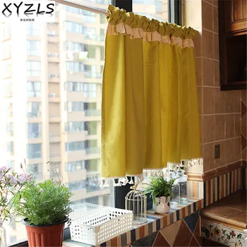 

XYZLS Modern Pastoral Solid Kitchen Curtains with Tassel Shade Cafe Curtain Short Door Curtain Window Panel Drape 146 x 80cm