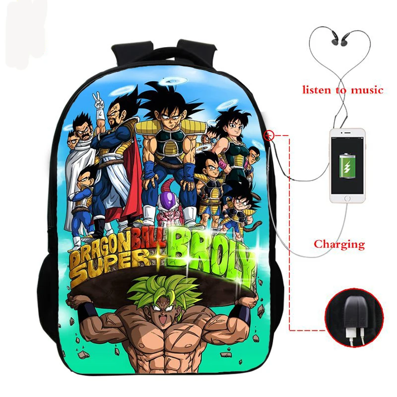 Аниме-рюкзаки DRAGON BALL Супер школьный рюкзак для мальчиков и девочек GOKU школьная сумка для детей рюкзак зарядка через Usb рюкзаки