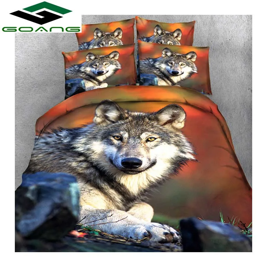 buy GOANG bedding set 3d bed sheet duvet cover pillow case 3pcs king size bedding set Sunset Wolf bedding set Theme hotel decoration