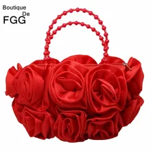 Boutique De FGG красный цветок, Роза Буш для женщин атласный вечерний бисерный Кошелек Ручка сумки Сумка свадебная сумочка свадебный клатч