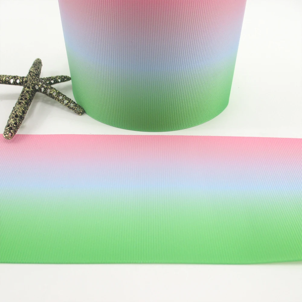 

David accessories 3"(75mm)(5yds per roll) rainbow Gradient high quality polyester ribbon 10yds,DIY handmade materials,10Yc1967