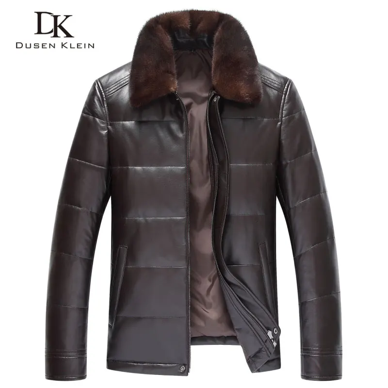 

Men's Genuine Leather Down Jacket Winter Warm Short Coat Sheepskin Mink Fur Collar 2018 New Designer Brand Luxury X8703