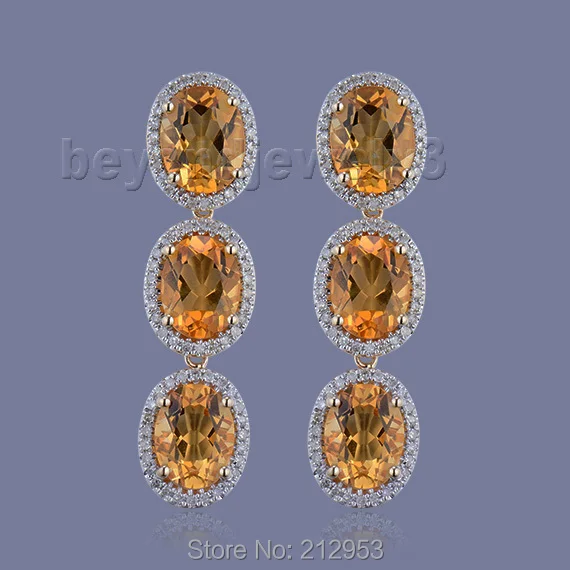 

Natural Citrine Earring for women 7x9mm Solid 14Kt Yellow Gold Diamond Jewelry Earring ER002